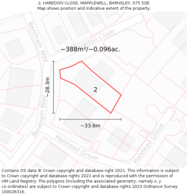 2, HAREDON CLOSE, MAPPLEWELL, BARNSLEY, S75 5QE: Plot and title map