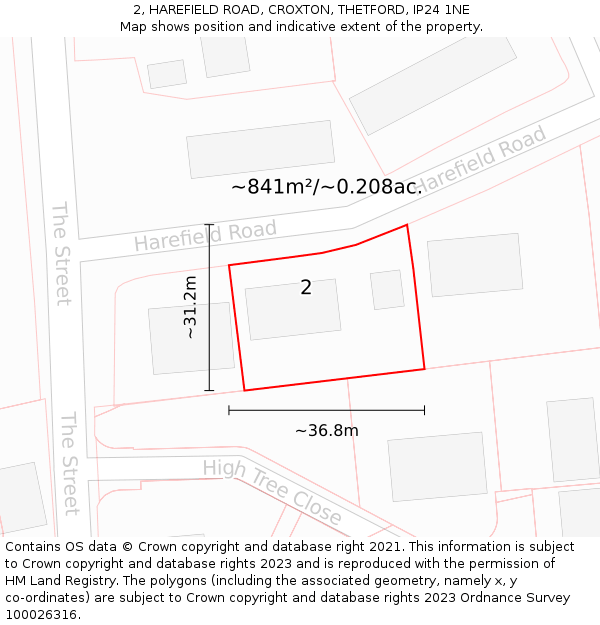 2, HAREFIELD ROAD, CROXTON, THETFORD, IP24 1NE: Plot and title map