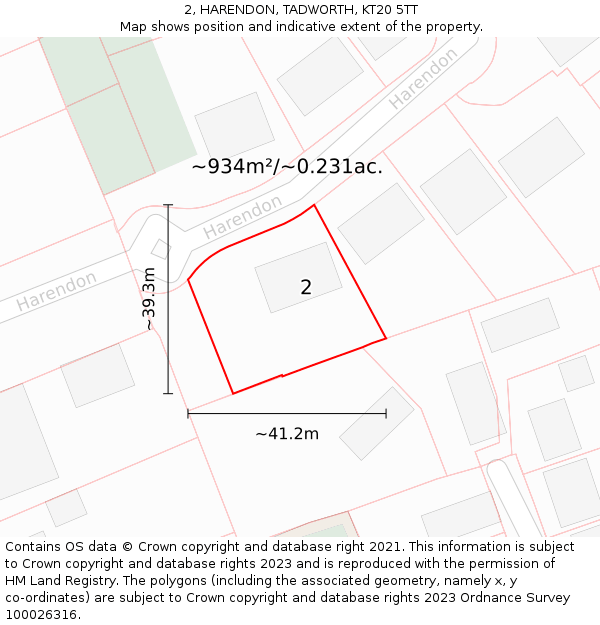 2, HARENDON, TADWORTH, KT20 5TT: Plot and title map