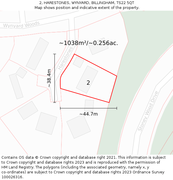 2, HARESTONES, WYNYARD, BILLINGHAM, TS22 5QT: Plot and title map