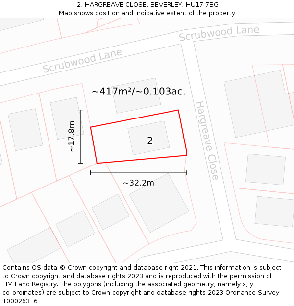 2, HARGREAVE CLOSE, BEVERLEY, HU17 7BG: Plot and title map