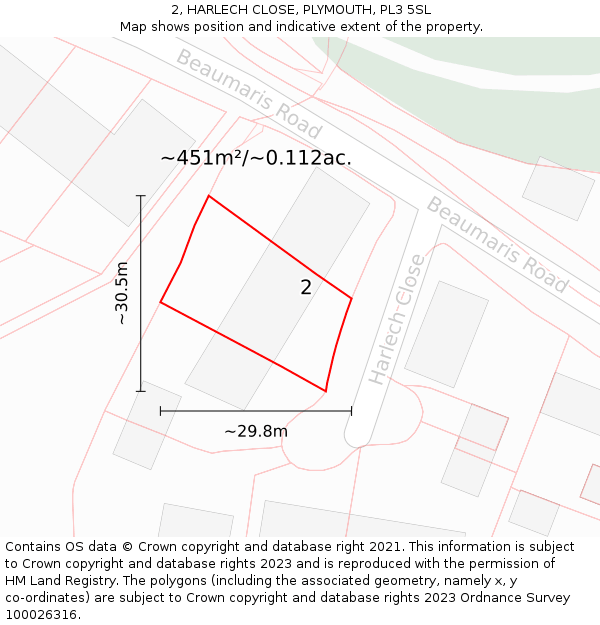 2, HARLECH CLOSE, PLYMOUTH, PL3 5SL: Plot and title map