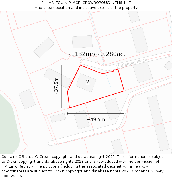 2, HARLEQUIN PLACE, CROWBOROUGH, TN6 1HZ: Plot and title map