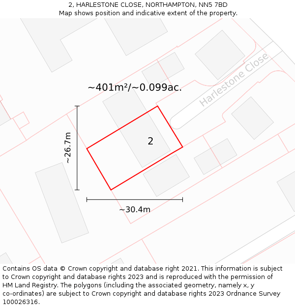 2, HARLESTONE CLOSE, NORTHAMPTON, NN5 7BD: Plot and title map