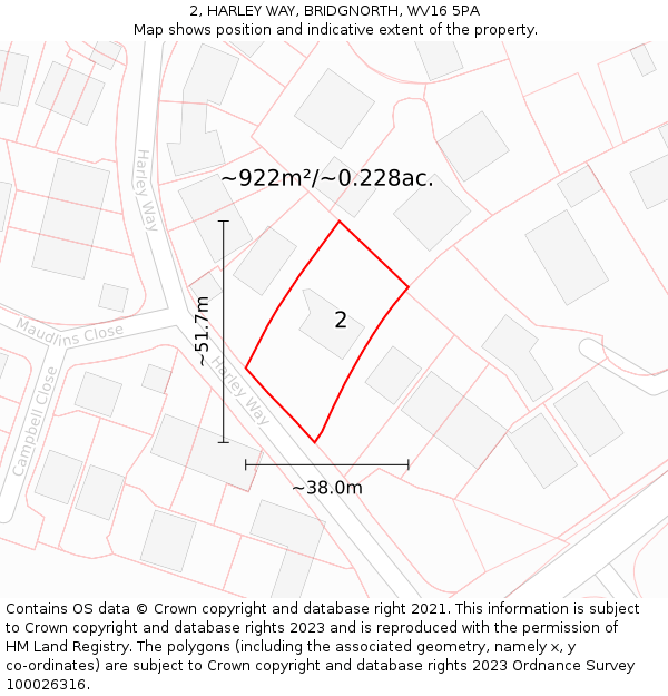 2, HARLEY WAY, BRIDGNORTH, WV16 5PA: Plot and title map