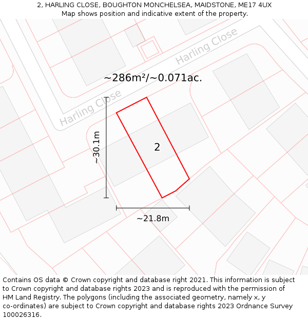 2, HARLING CLOSE, BOUGHTON MONCHELSEA, MAIDSTONE, ME17 4UX: Plot and title map