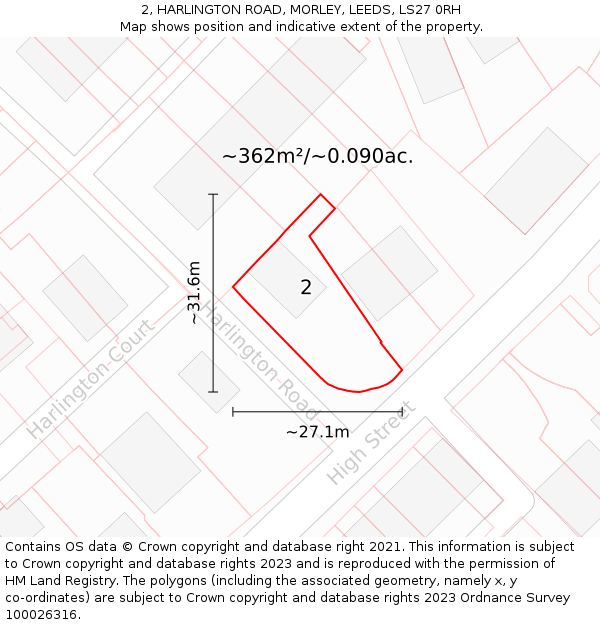 2, HARLINGTON ROAD, MORLEY, LEEDS, LS27 0RH: Plot and title map