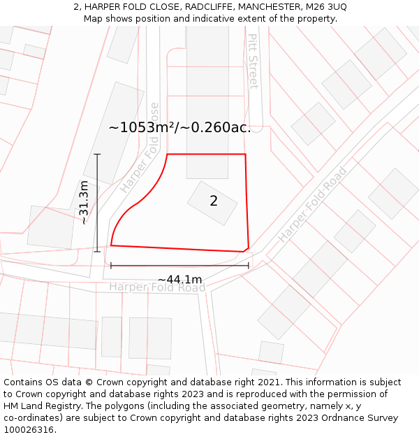 2, HARPER FOLD CLOSE, RADCLIFFE, MANCHESTER, M26 3UQ: Plot and title map