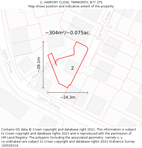 2, HARPORT CLOSE, TAMWORTH, B77 2TS: Plot and title map