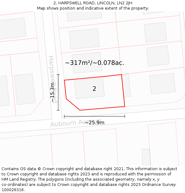 2, HARPSWELL ROAD, LINCOLN, LN2 2JH: Plot and title map