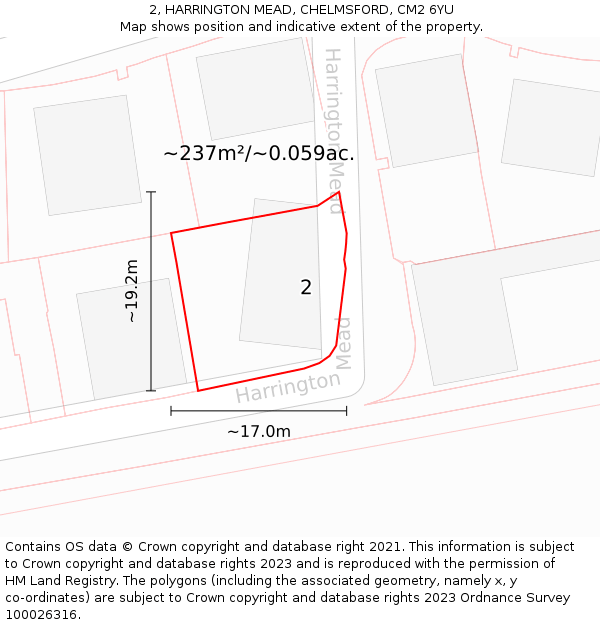 2, HARRINGTON MEAD, CHELMSFORD, CM2 6YU: Plot and title map