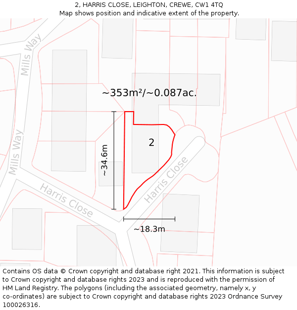 2, HARRIS CLOSE, LEIGHTON, CREWE, CW1 4TQ: Plot and title map