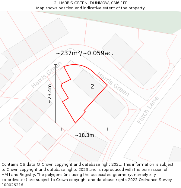 2, HARRIS GREEN, DUNMOW, CM6 1FP: Plot and title map