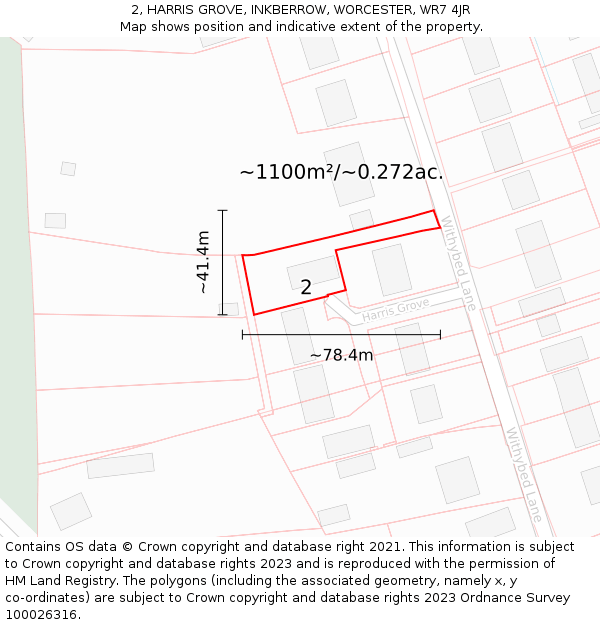 2, HARRIS GROVE, INKBERROW, WORCESTER, WR7 4JR: Plot and title map