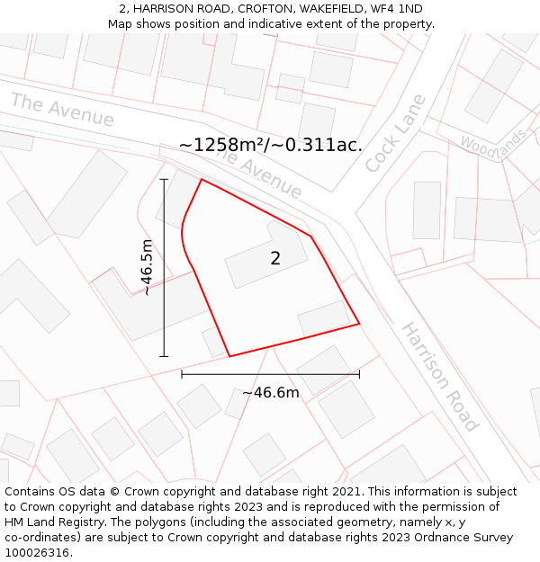 2, HARRISON ROAD, CROFTON, WAKEFIELD, WF4 1ND: Plot and title map