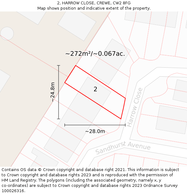 2, HARROW CLOSE, CREWE, CW2 8FG: Plot and title map