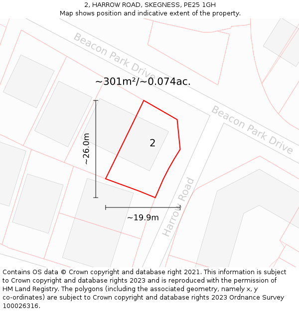 2, HARROW ROAD, SKEGNESS, PE25 1GH: Plot and title map