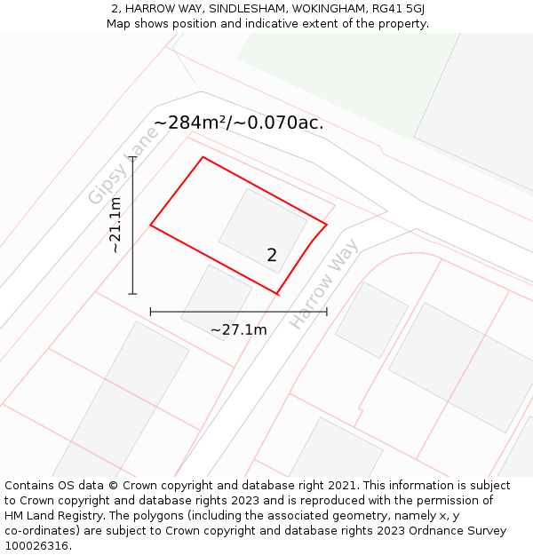 2, HARROW WAY, SINDLESHAM, WOKINGHAM, RG41 5GJ: Plot and title map