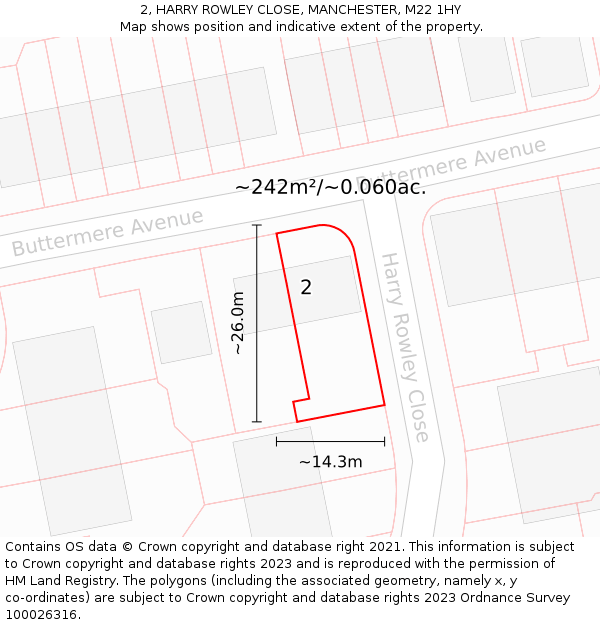 2, HARRY ROWLEY CLOSE, MANCHESTER, M22 1HY: Plot and title map