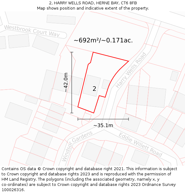 2, HARRY WELLS ROAD, HERNE BAY, CT6 8FB: Plot and title map