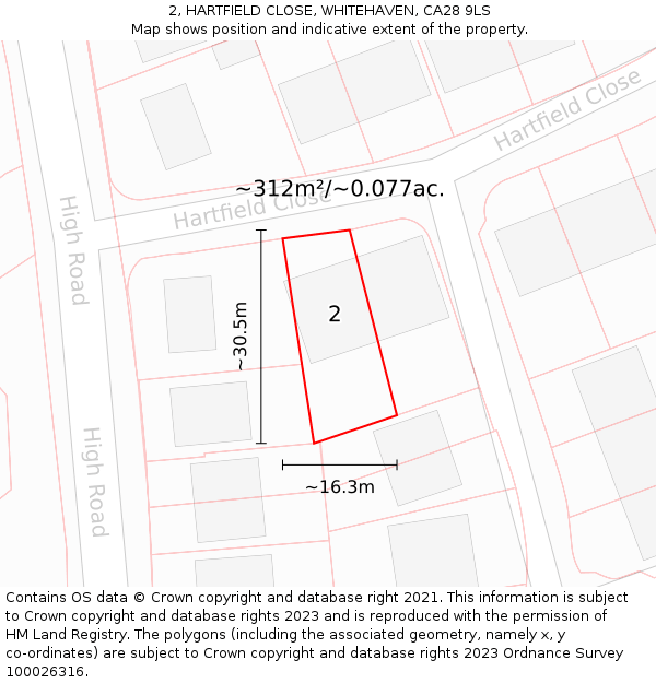 2, HARTFIELD CLOSE, WHITEHAVEN, CA28 9LS: Plot and title map