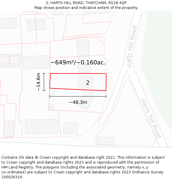 2, HARTS HILL ROAD, THATCHAM, RG18 4QP: Plot and title map