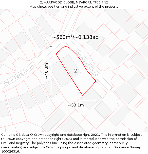 2, HARTWOOD CLOSE, NEWPORT, TF10 7NZ: Plot and title map