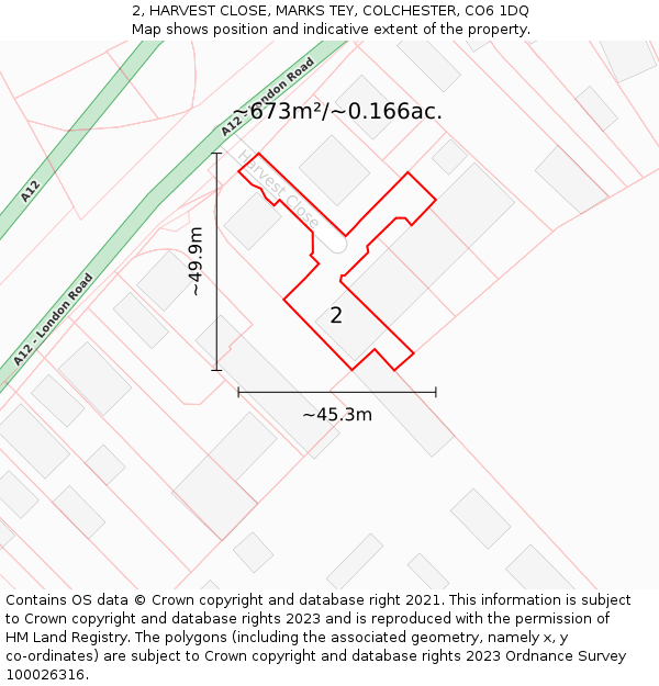 2, HARVEST CLOSE, MARKS TEY, COLCHESTER, CO6 1DQ: Plot and title map