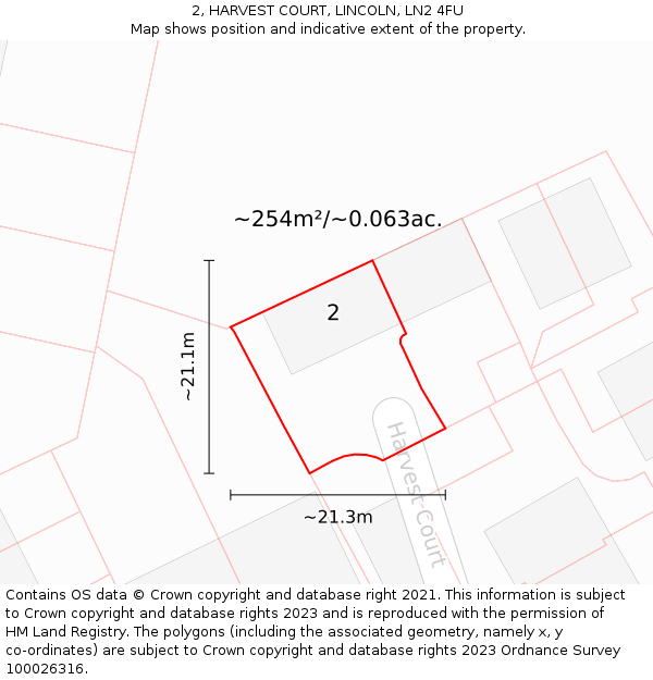 2, HARVEST COURT, LINCOLN, LN2 4FU: Plot and title map