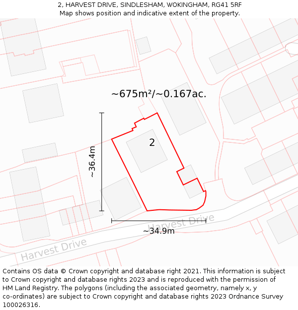 2, HARVEST DRIVE, SINDLESHAM, WOKINGHAM, RG41 5RF: Plot and title map