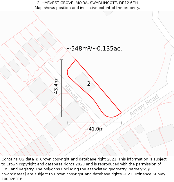 2, HARVEST GROVE, MOIRA, SWADLINCOTE, DE12 6EH: Plot and title map