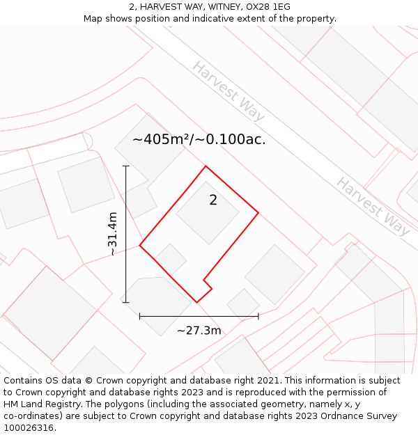 2, HARVEST WAY, WITNEY, OX28 1EG: Plot and title map