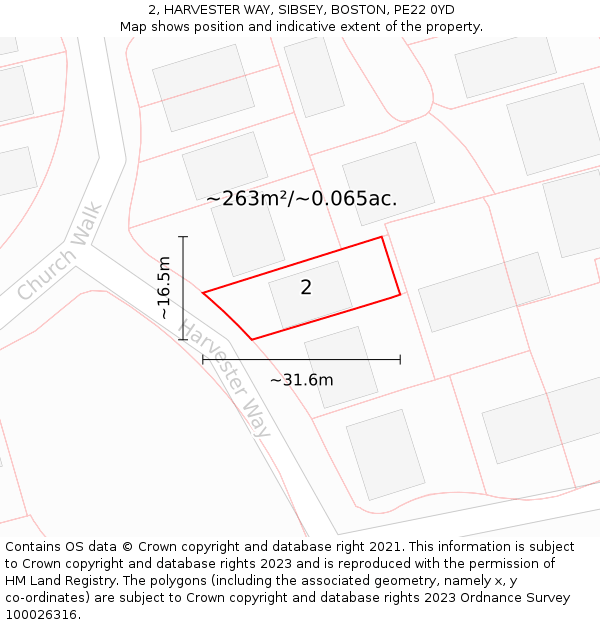 2, HARVESTER WAY, SIBSEY, BOSTON, PE22 0YD: Plot and title map