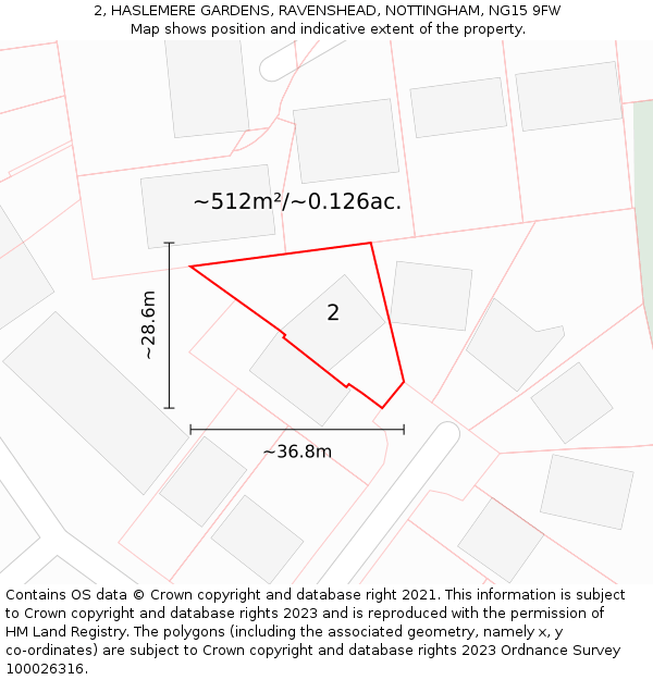 2, HASLEMERE GARDENS, RAVENSHEAD, NOTTINGHAM, NG15 9FW: Plot and title map
