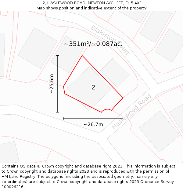 2, HASLEWOOD ROAD, NEWTON AYCLIFFE, DL5 4XF: Plot and title map