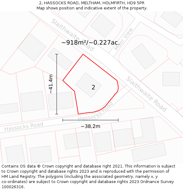 2, HASSOCKS ROAD, MELTHAM, HOLMFIRTH, HD9 5PR: Plot and title map