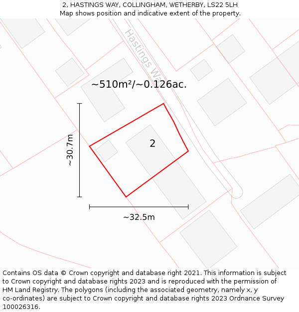 2, HASTINGS WAY, COLLINGHAM, WETHERBY, LS22 5LH: Plot and title map