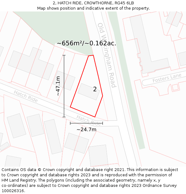 2, HATCH RIDE, CROWTHORNE, RG45 6LB: Plot and title map