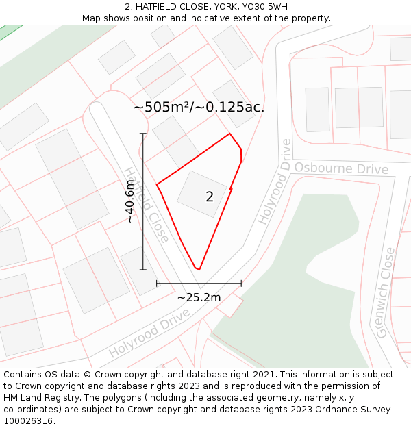 2, HATFIELD CLOSE, YORK, YO30 5WH: Plot and title map