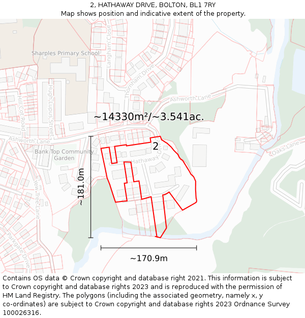 2, HATHAWAY DRIVE, BOLTON, BL1 7RY: Plot and title map