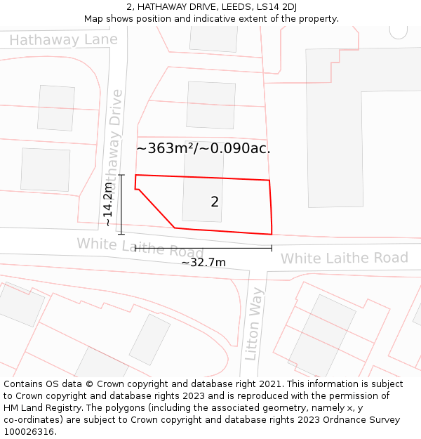 2, HATHAWAY DRIVE, LEEDS, LS14 2DJ: Plot and title map