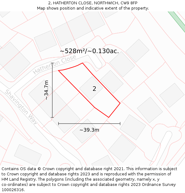 2, HATHERTON CLOSE, NORTHWICH, CW9 8FP: Plot and title map