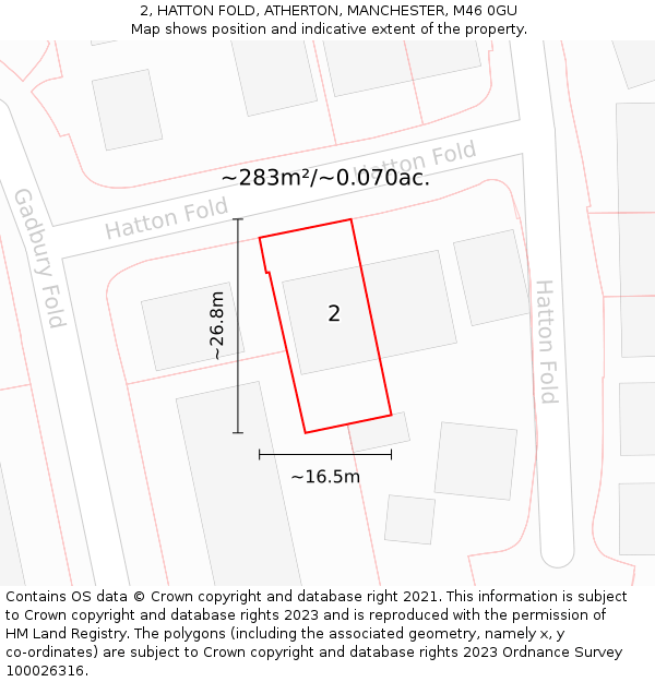 2, HATTON FOLD, ATHERTON, MANCHESTER, M46 0GU: Plot and title map