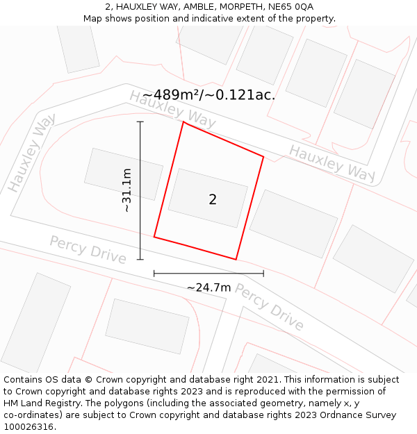 2, HAUXLEY WAY, AMBLE, MORPETH, NE65 0QA: Plot and title map