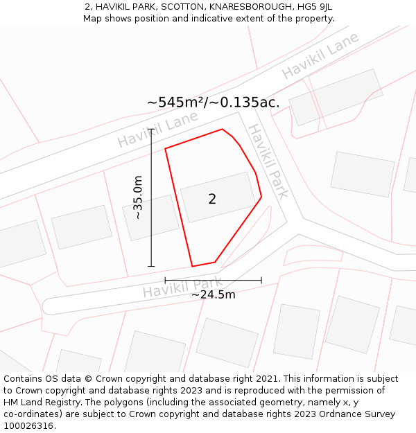 2, HAVIKIL PARK, SCOTTON, KNARESBOROUGH, HG5 9JL: Plot and title map