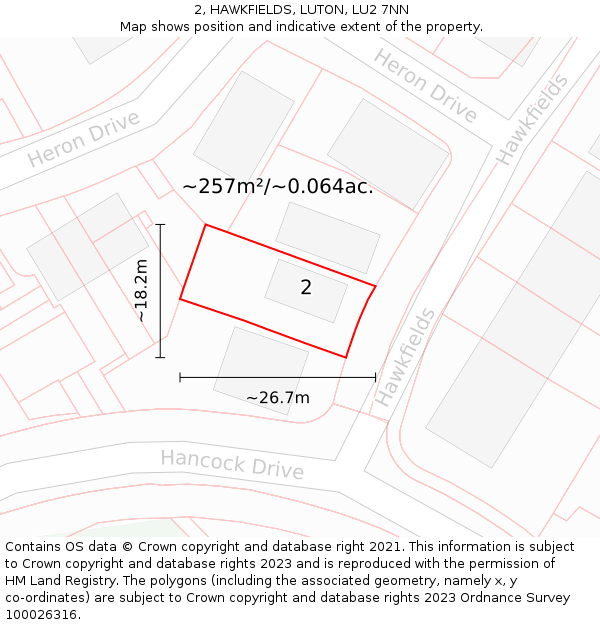 2, HAWKFIELDS, LUTON, LU2 7NN: Plot and title map