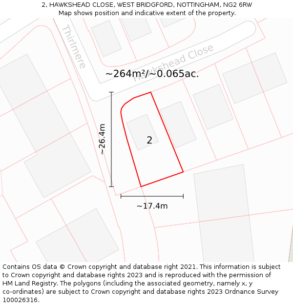 2, HAWKSHEAD CLOSE, WEST BRIDGFORD, NOTTINGHAM, NG2 6RW: Plot and title map