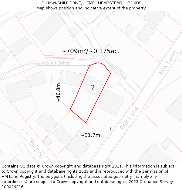 2, HAWKSHILL DRIVE, HEMEL HEMPSTEAD, HP3 0BS: Plot and title map