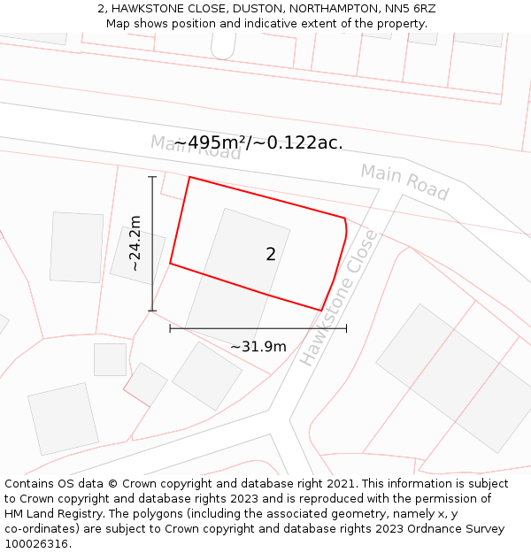 2, HAWKSTONE CLOSE, DUSTON, NORTHAMPTON, NN5 6RZ: Plot and title map