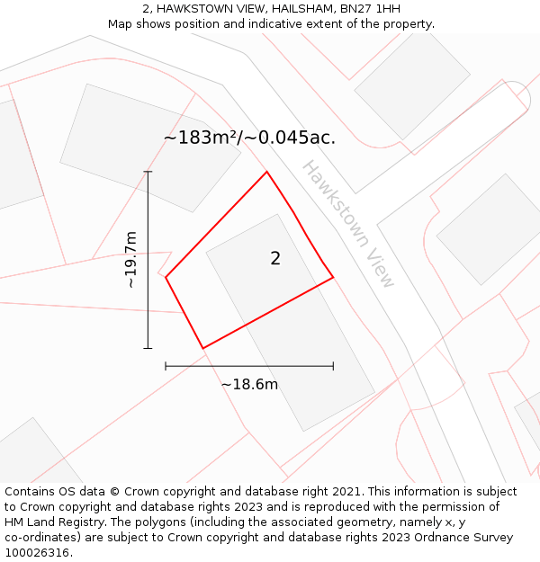 2, HAWKSTOWN VIEW, HAILSHAM, BN27 1HH: Plot and title map